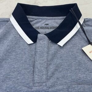 The Normal Brand NEW Mens Small Active Puremeso Tipped Polo Navy Lake Blue